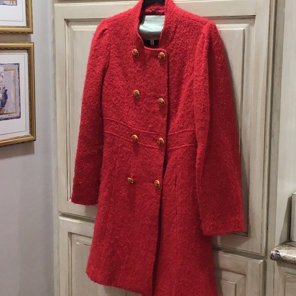Beth Bowley Scarlet Textured Wool Mohair Silk Lined Peacoat Jacket $358 retail - Picture 1 of 11
